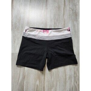 Lululemon Reversible Yoga Band Shorts Black Floral Stretch Thick Pocket Sz 8